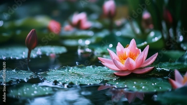 Obraz Serene Pink Water Lily in a Tranquil Pond