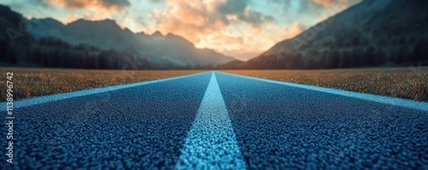 Obraz A clear path ahead, focused at the start, ready to push forward with speed and determination, this open road stretches into the distance under a sky painted with the colors of dawn, promising
