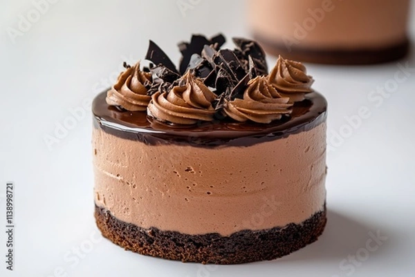 Fototapeta Chocolate mousse cake with dark glaze and shavings