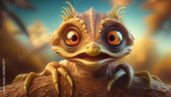 Fototapeta Generated image of a Curious Alien Creature with Big Eyes