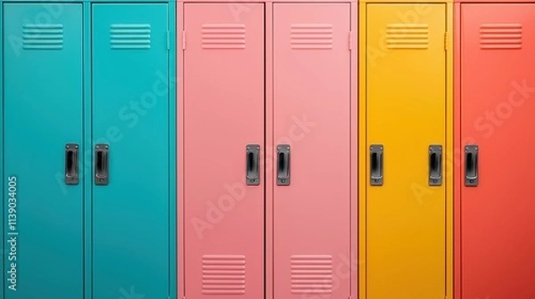 Obraz Colorful School Lockers in a Row with Bright Hues and Textures