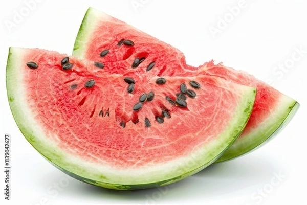 Fototapeta Fresh Watermelon Slices on White Background Showcasing Vibrant Colors and Juicy Texture. Generative AI