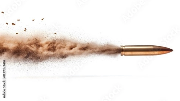 Obraz Bullet flying with a trail of brown dust.