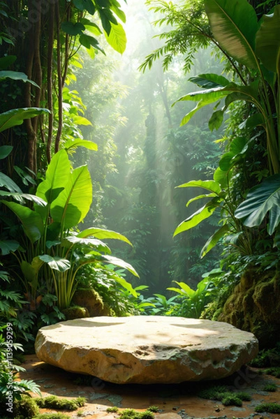 Obraz Podium background a serene sun-drenched jungle setting