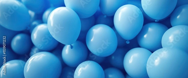 Fototapeta Blue balloons fill frame, creating festive and cheerful atmosphere