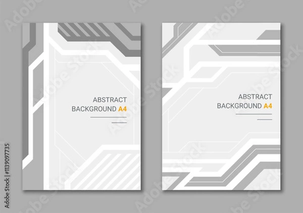 Fototapeta Abstract modern tech set of backgrounds for vertical A4. Monochrome geometric cover.