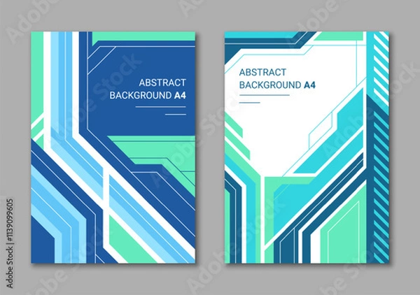 Fototapeta Bright green abstract cover design. Set of creative backgrounds for vertical print marketing materials in modern style with headline.