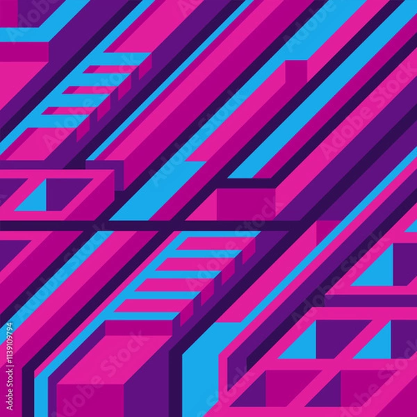 Fototapeta Abstract geometric cyberpunk pattern. Modern dynamic lines design for background.