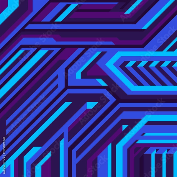 Fototapeta Futuristic abstract pattern. Blue neon random lines cyberpunk square background for design.