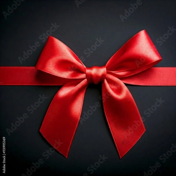 Obraz A perfectly tied red satin bow, presented on a solid black background to create an elegant visual impact