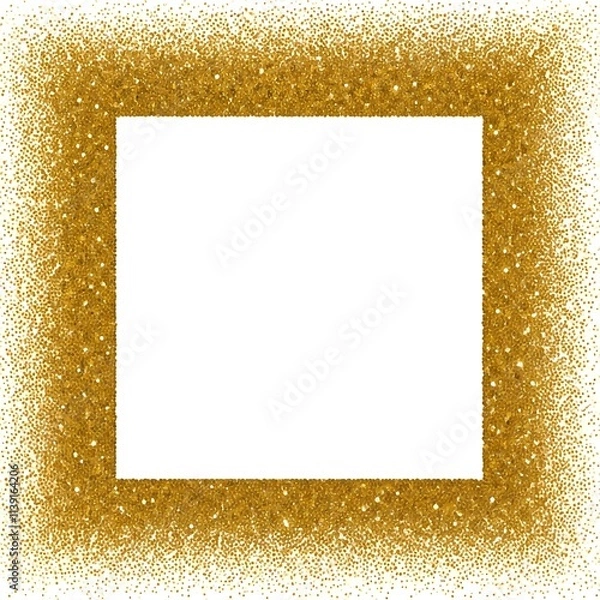 Fototapeta A square frame made of gold glitter on a white background, ideal for highlighting content inside.