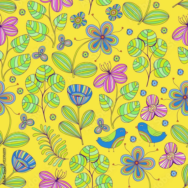 Fototapeta Beautiful Flowers set, Vector seamless pattern.