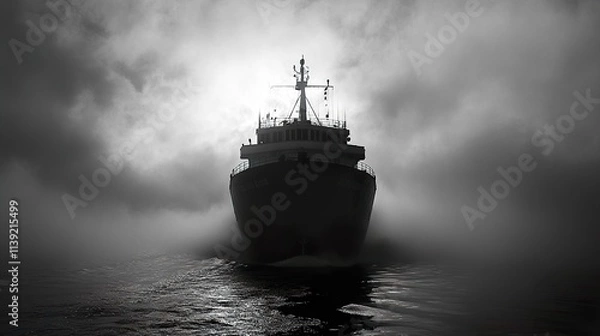 Fototapeta Ship in the Fog: A Black and White Maritime Scene