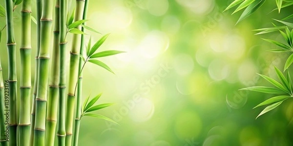 Fototapeta Serene Bamboo Grove Lush Green Stalks and Vibrant Foliage Against a Soft, Bokeh Background