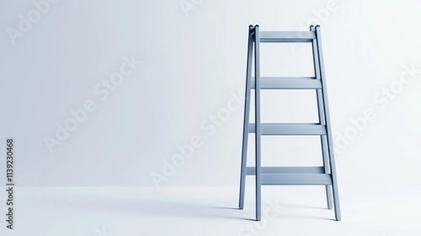 Fototapeta A silver step ladder stands against a plain background, symbolizing elevation, access, and workspace utility.