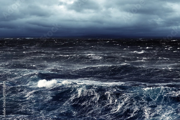 Obraz Stormy Winds Darkening Day and Breaking Waves