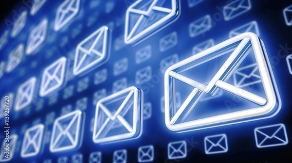Fototapeta Close-up of neatly organized inbox on digital screen with blurred email icons and folders, symbolizing efficient email storage and management.