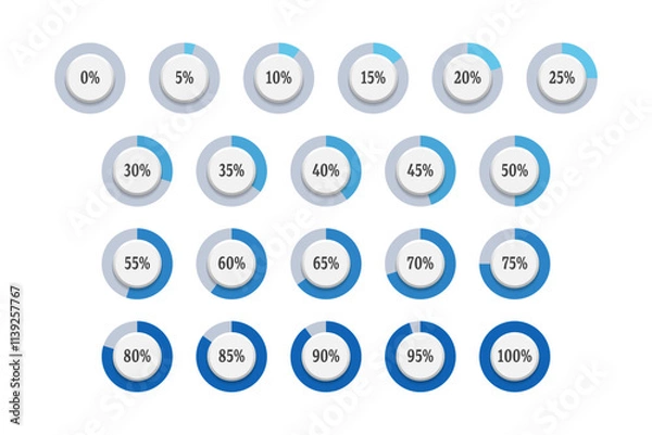 Fototapeta Set of Progress Bar From 0 to 100 Percent for Business Project Presentation or Web User Interface.