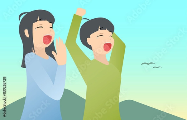 Obraz アニメ風な「あくび」のベクターイラストレーション