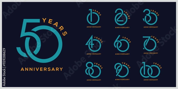Fototapeta Collection of anniversary logo design. Celebration day special vector symbol concept