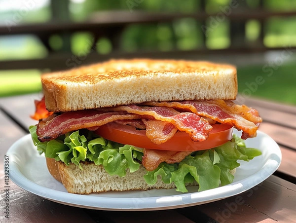 Obraz blt sandwich on picnic table outside