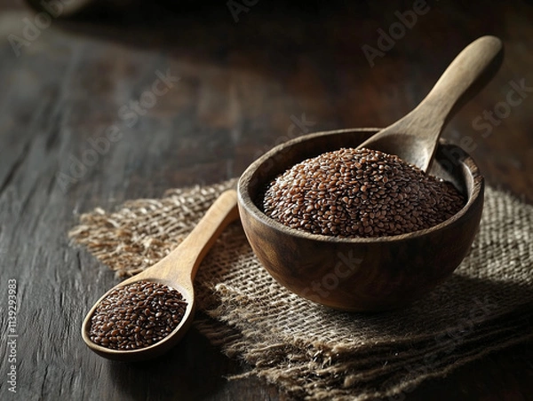 Obraz flaxseeds with burlap placemat