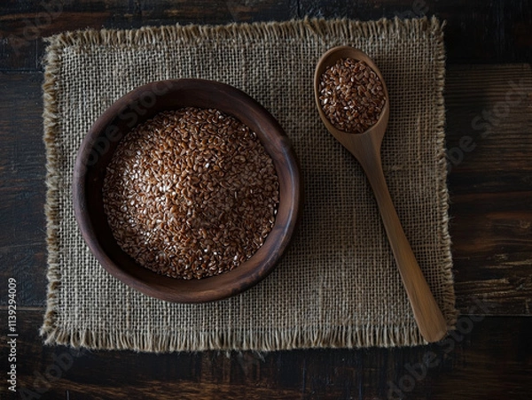 Obraz flaxseeds in a wooden bowl