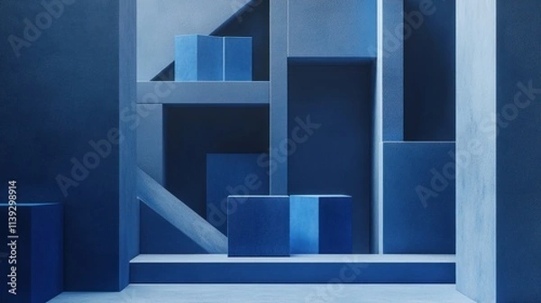 Fototapeta Abstract Blue Cubist Architectural Composition