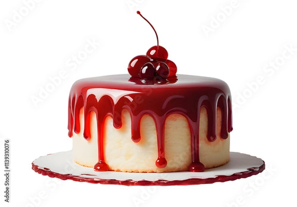 Obraz Bright cherry cake close-up culinary art dessert isolated on transparent background
