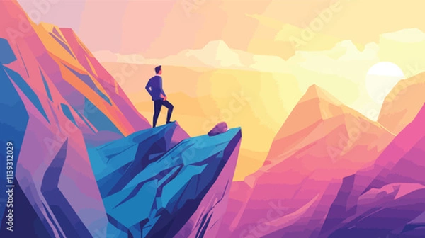 Obraz businessman in  the peak of mountain to represent success