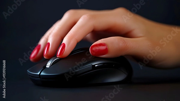 Fototapeta A close-up of a woman�s hand interacting with a computer mouse.