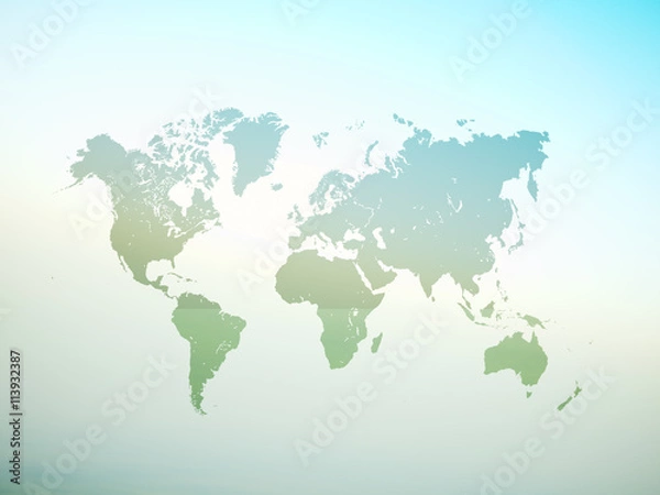 Fototapeta Blank Green Color Texture Political World Map. 3D rendering. Empty Concrete wall background. High textured row materials. Mockup ready for business information. Horizontal.