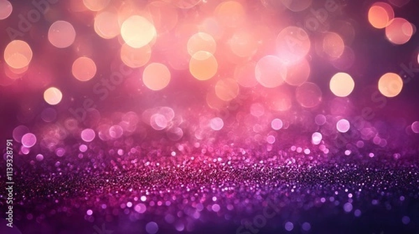 Fototapeta Defocused purple and pink glitter vintage string lights background with soft bokeh effect for creative design and photography