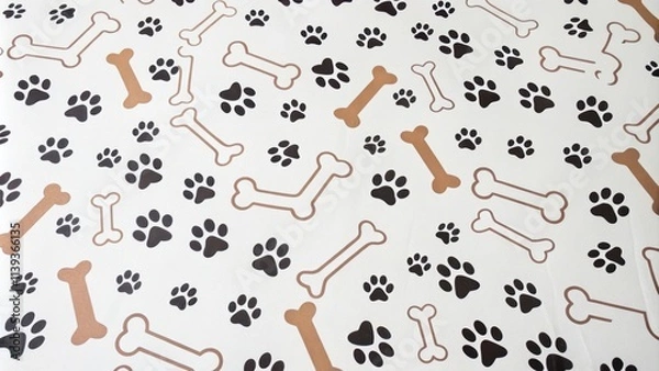 Fototapeta A delightful pattern of dog bones and paw prints on a light background