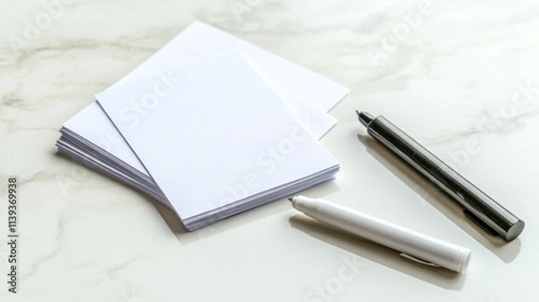 Fototapeta Blank Index Cards and Markers on White Background
