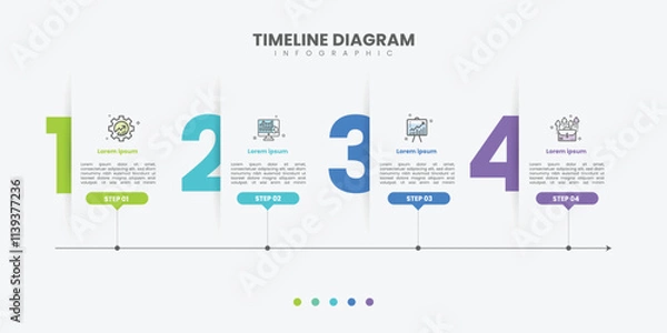 Fototapeta infographic 4 Step timeline journey, calendar Flat simple infographics design template. presentation graph. Business concept with 4 options
