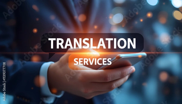Fototapeta Digital Language Translation, Mobile Service Concept, Online Translation App, Mobile Translation Services