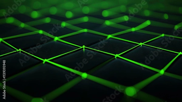 Fototapeta Glowing Neon Green Geometric Grid Stretching Out in Dynamic Patterns