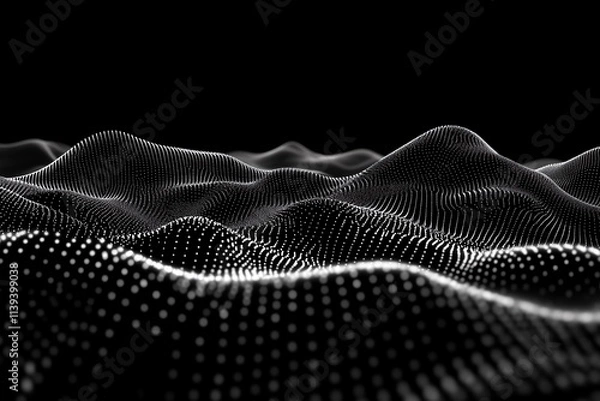 Fototapeta Abstract Flowing Particle Wave Line: Smooth Curvy Dots and 3D Blended Mesh Background