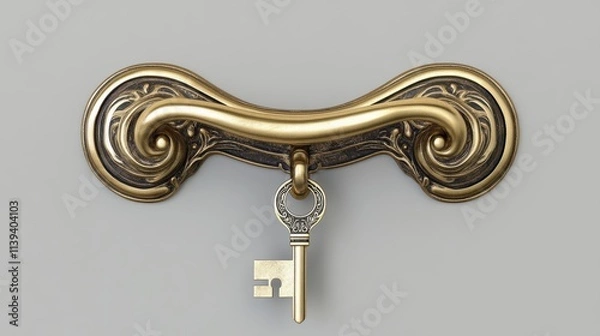Fototapeta one Elegant brass door handle with keyhole, cut out. hyper realistic. 12K, HDR. super Hd Ultra for magazine.