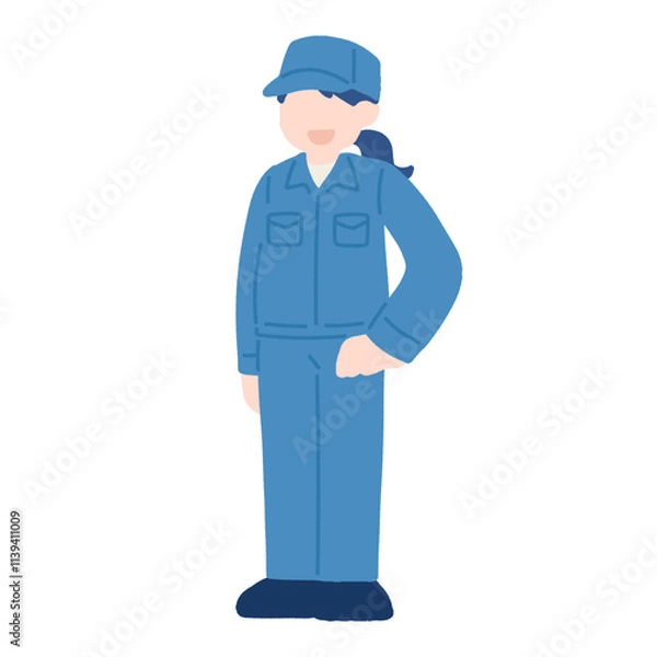 Fototapeta 腰に手をあてて立つ作業服を着た女性のフラットなイラスト
