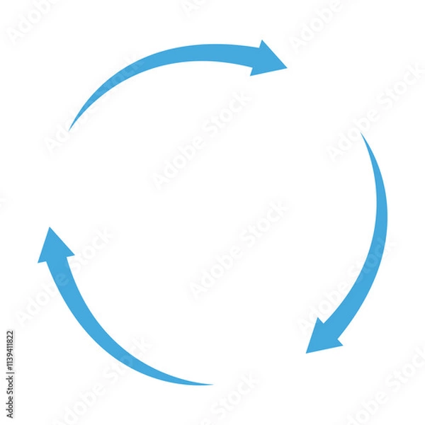 Obraz Three arrows circle clockwise cycle. Recycle, repeat, refresh. Flat vector illustration isolated on white background.