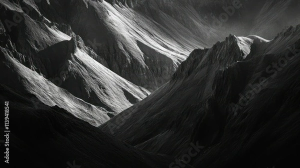 Obraz Black and White Mountain Range with Dramatic Shadows