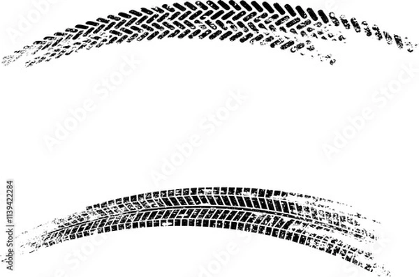 Obraz collection traces of tires black and white. black tire tracks on white background.tire tracks with separate grunge texture tire marks tire
