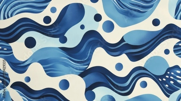 Obraz Fluid abstract wave pattern with circular elements in blue tones