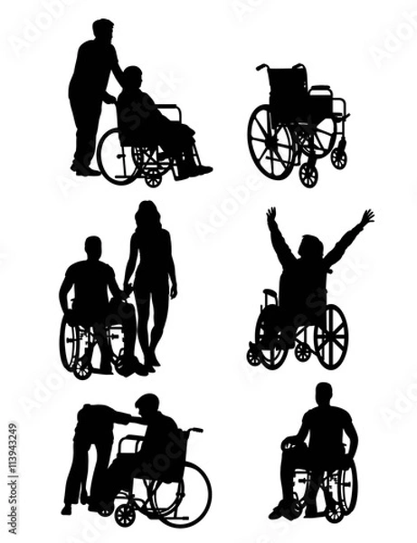 Obraz Handicapped and wheelchair Silhouettes, art vector design