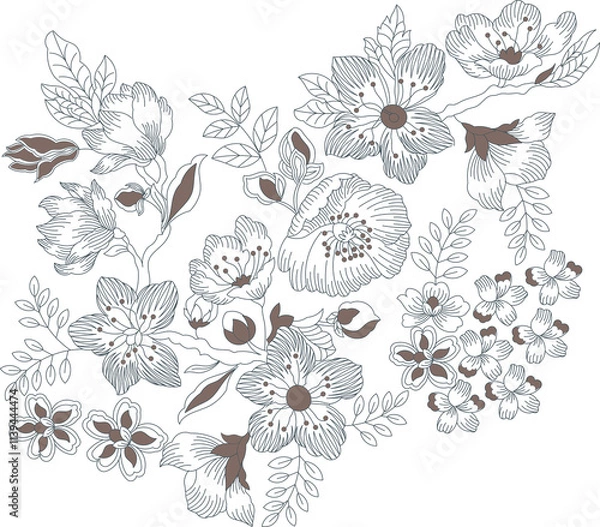 Obraz Softly outlined blossoms, a delicate dance of line and form, Exquisite embroidery, a celebration of floral motifs-2