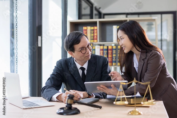 Obraz Lawyer or judge consult, Lawyers discussing about contract and agreement concept.