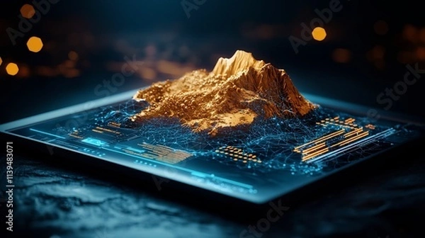 Fototapeta Detailed map of a rare earth element deposit integrated with a virtual twin simulation analyzing the feasibility of extraction and processing for sustainable resource management