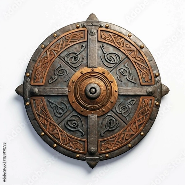 Obraz Viking shield , Isolated white background, flat lay